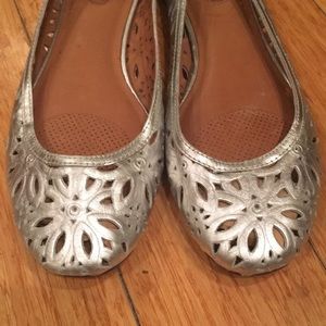 Adorable silver Anthropologie leather ballet flats